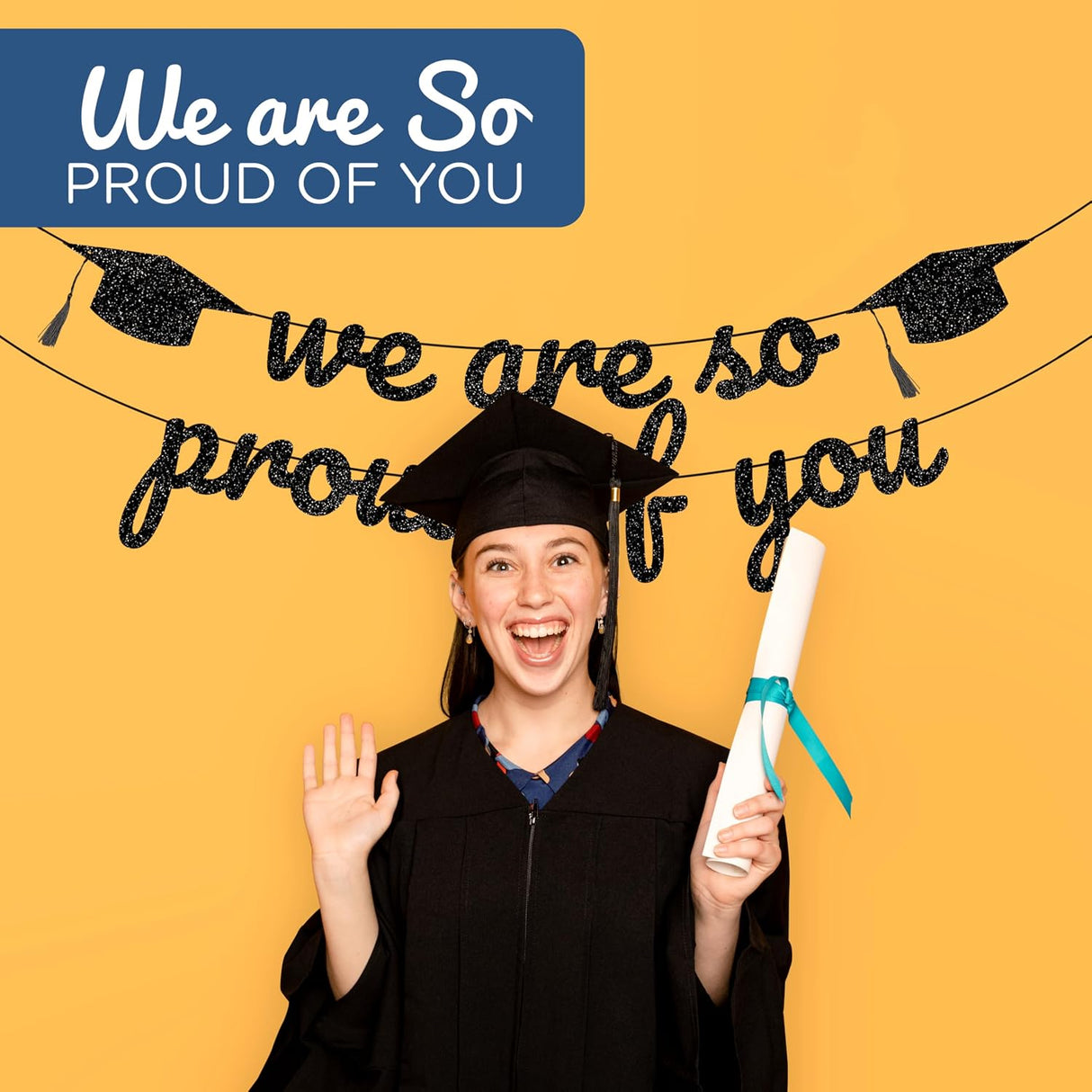 4E's Novelty 2026 Black Glitter Graduation Banner – We Are So Proud of You