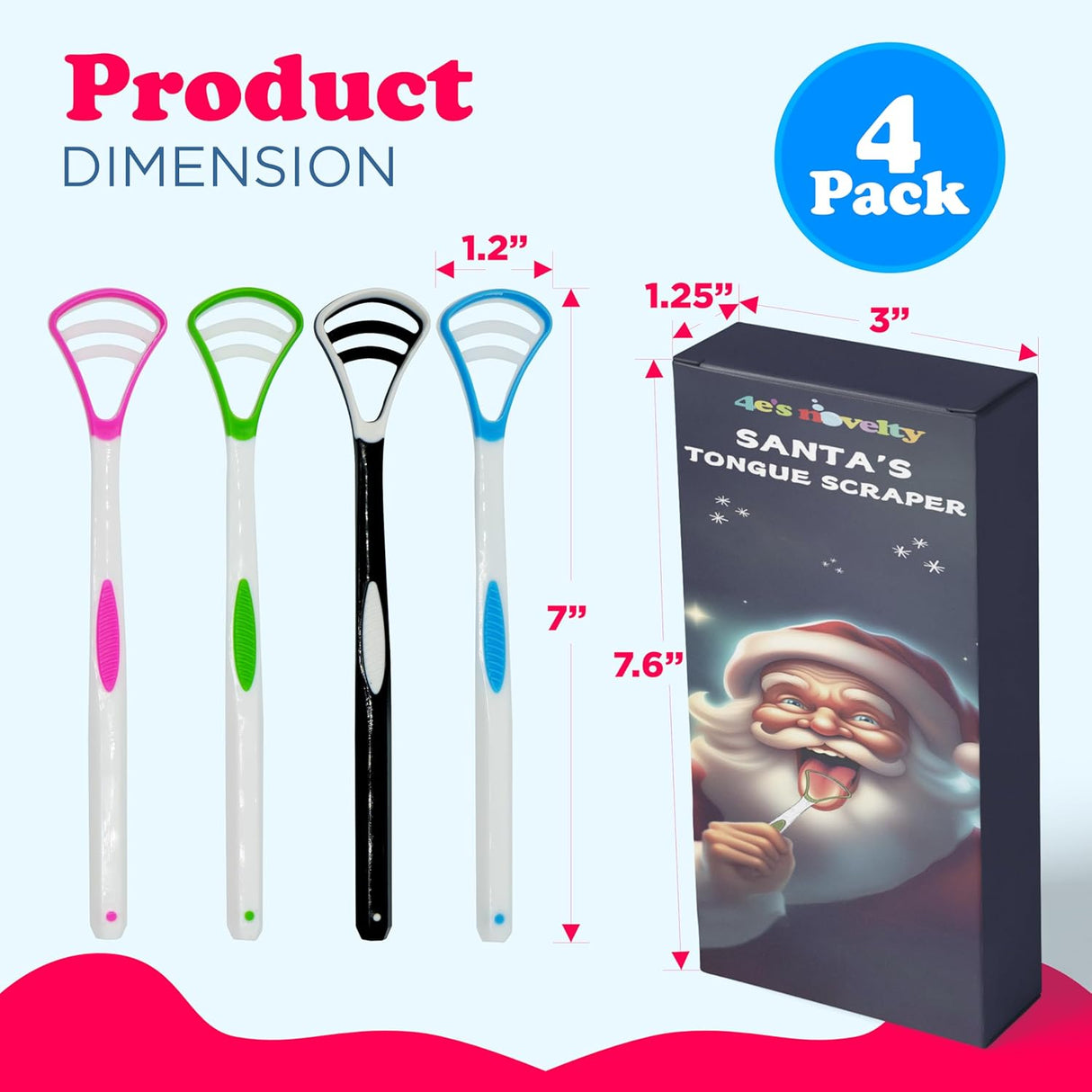 4E's Novelty Santa Tongue Scraper 4-Pack – Festive Oral Hygiene Gag Gift for All Ages