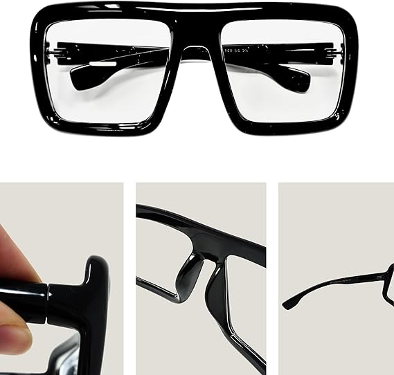 4E's Novelty Black Oversized Glasses - Clear Lens Non-Prescription Fashion Eyewear for Adults & Kids