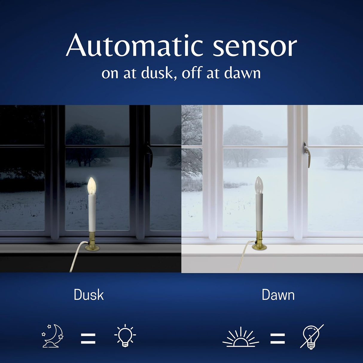 4E's Novelty 4 Pack Dusk to Dawn Electric Window Candles – Plug-in, Auto Sensor, Brass Base