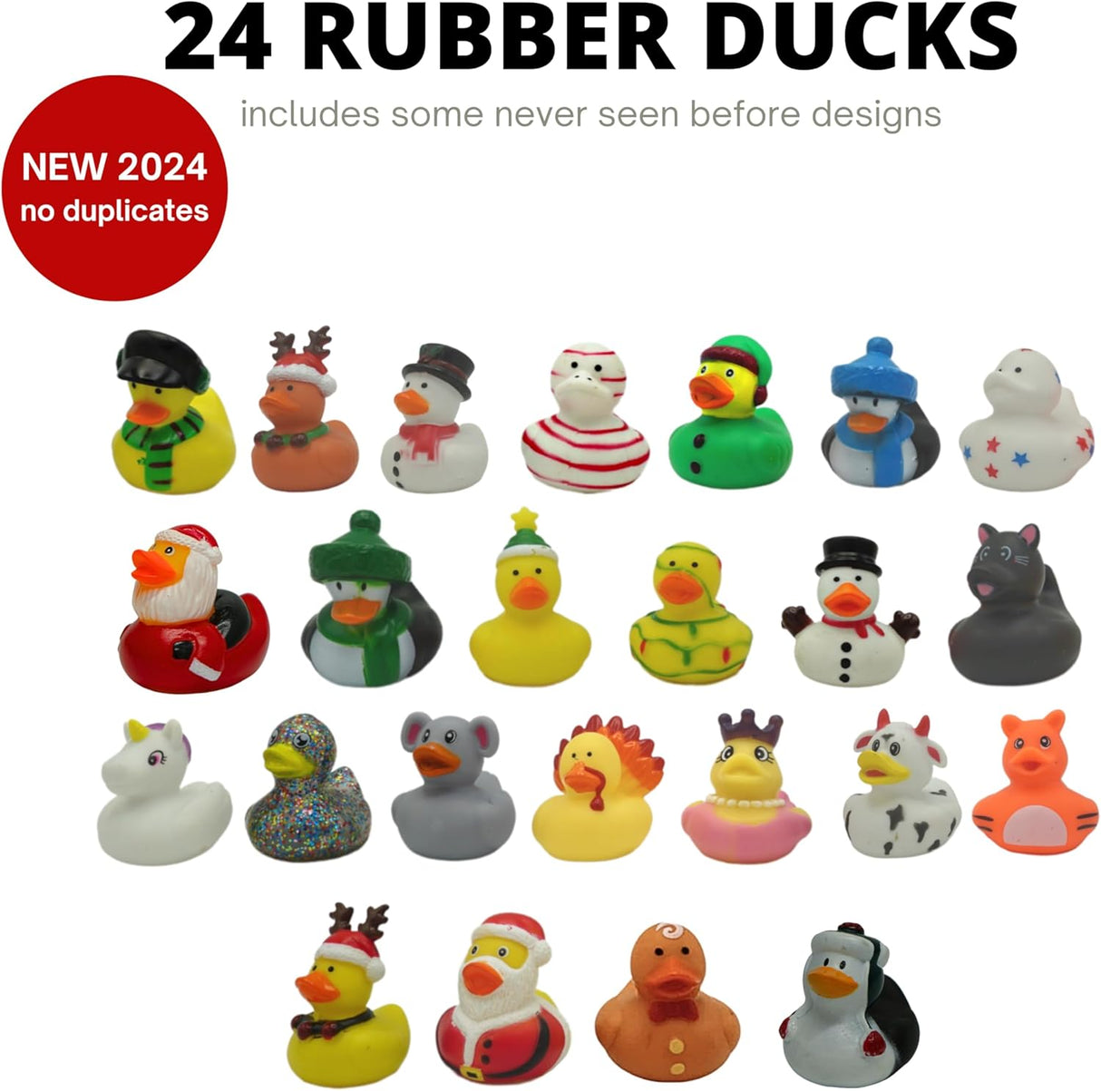 4E's Novelty Christmas Advent Calendar 2024 – 24 Christmas Rubber Ducks for a Fun Countdown!