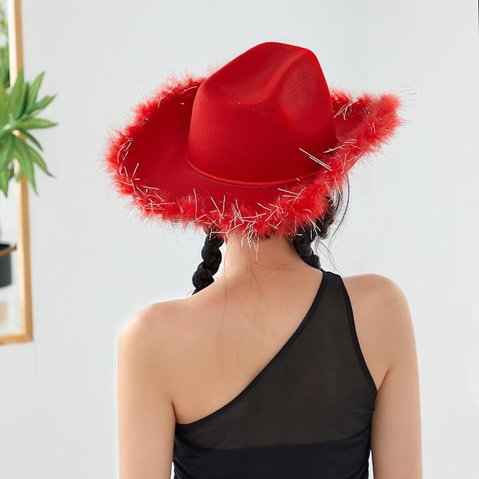 Cowgirl Hat with Feathers & Heart Sunglasses - Felt, Women's Costume