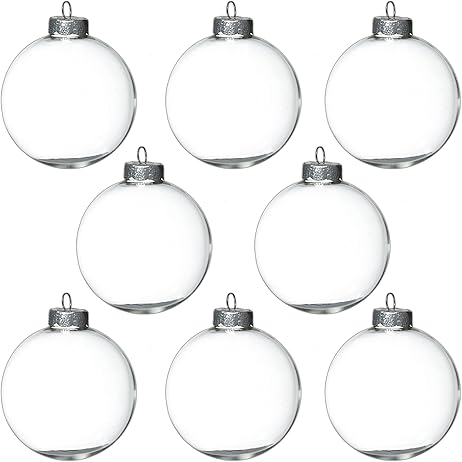 4E's Novelty 12 Pack Clear Christmas Ornaments Balls - 3.15" Empty Ornaments to Fill for DIY Crafts - Easy to Paint & Decorate Christmas Ornaments
