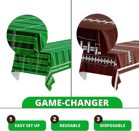 4E's Novelty 2-Pack Football Party Tablecloths – Disposable 54x108” Covers for Game Day Decor