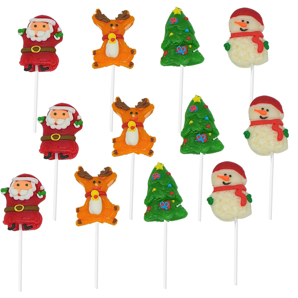 4E's Novelty Christmas Lollipops - 12 Pack Santa, Snowman, Reindeer & Tree Suckers