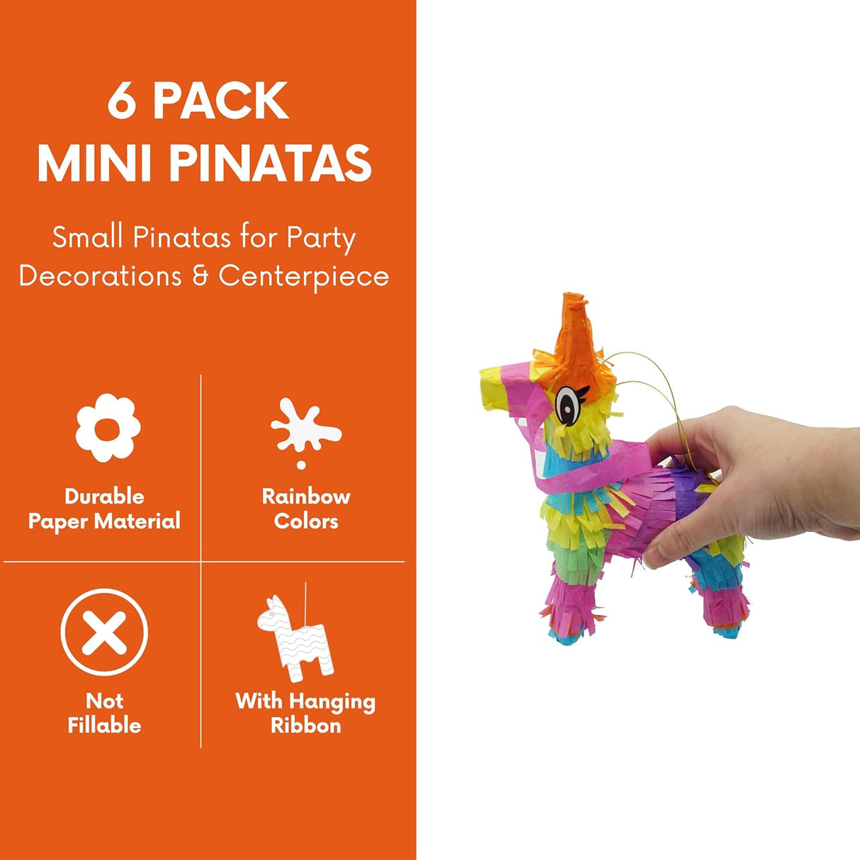 4E's Novelty 6 Pack Mini Pinatas – Mexican Pinata Decor, Donkey & Llama Pinatas for Fiesta & Parties