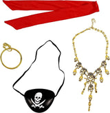 4E's Novelty Captain Pirate Costume Accessories 4Pcs Set Red Headband Bandana Head Scarf