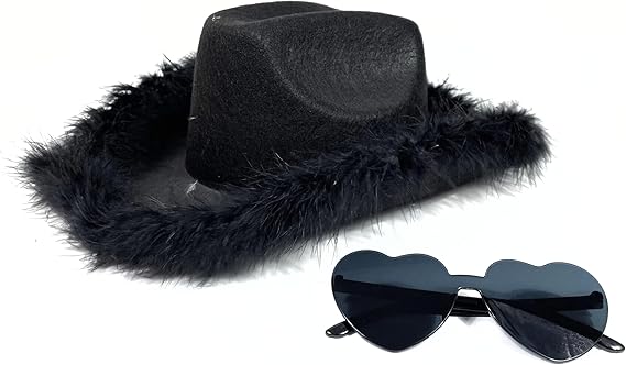 Feathered Cowboy Hat & Heart Sunglasses for Women