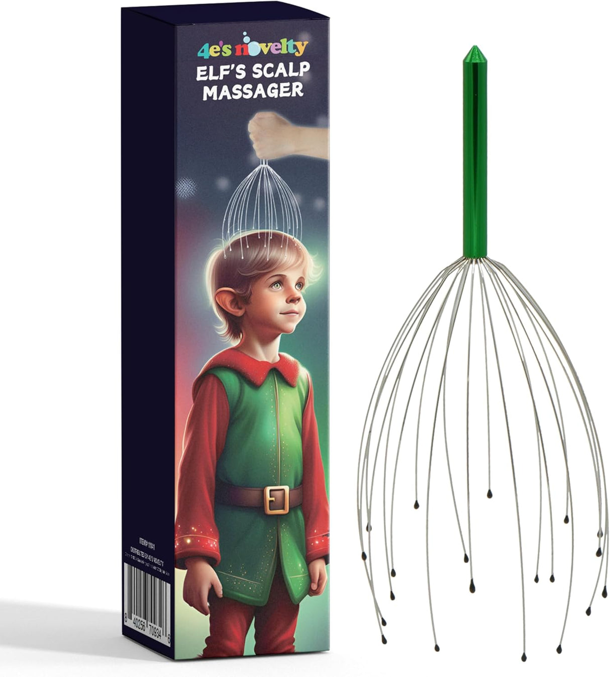 4E's Novelty Elf’s Scalp Massager – Christmas Gift for Relaxation, Stress Relief, and Hair Growth – Fun Head Scratch Tool for Women, Men, and Teens