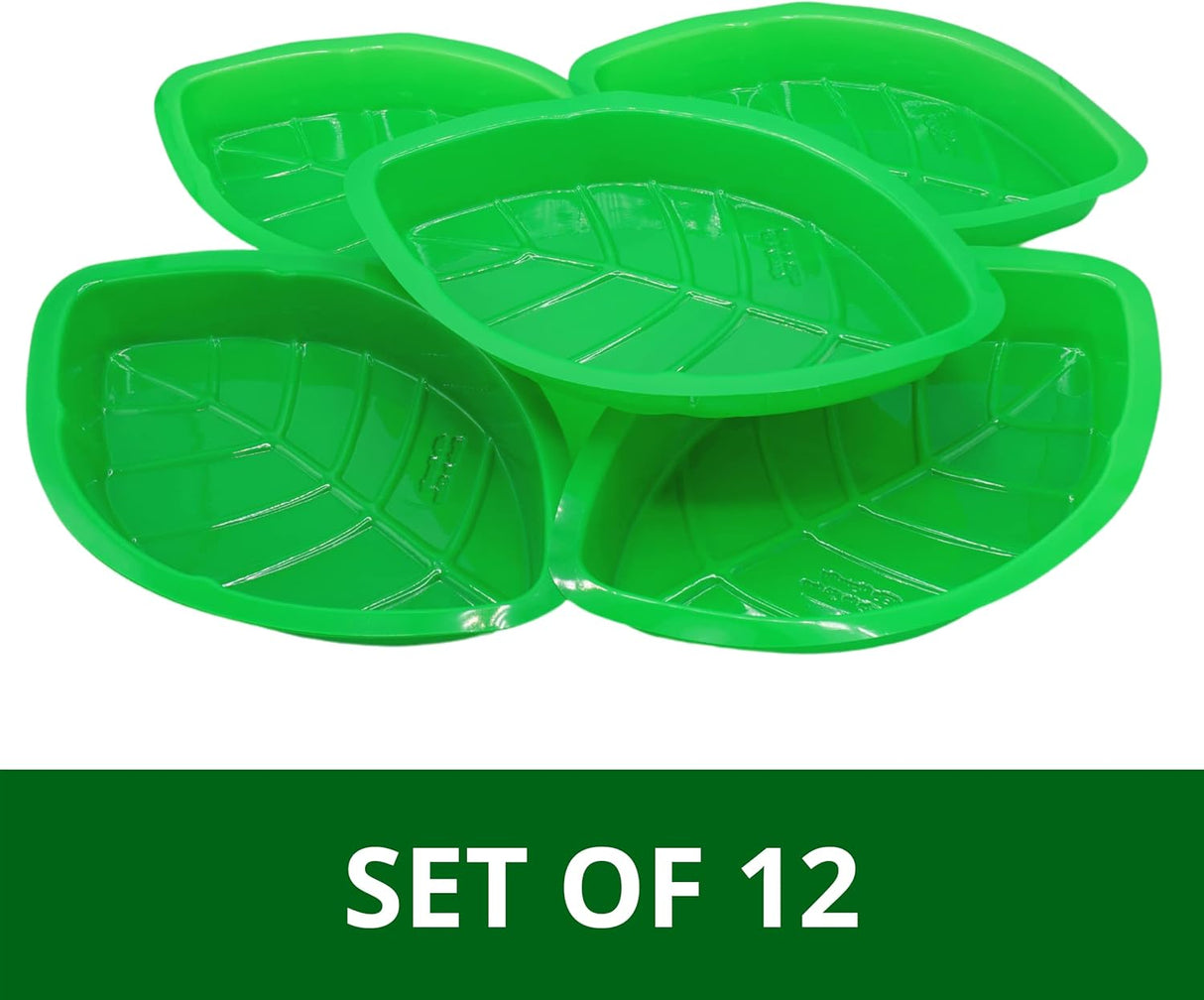 4E's Novelty 12 Pack Green Leaf Plates for Luau Party Decorations – Cute Luau Party Trays, Perfect Hawaiian Party Supplies