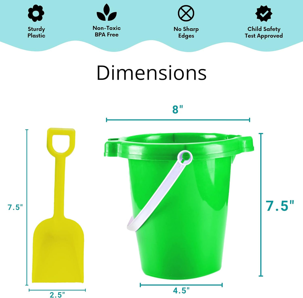 4E's Novelty 6 Pack Beach Buckets with Shovels – 7.5" Sand Pails & Shovels for Kids' Outdoor Play