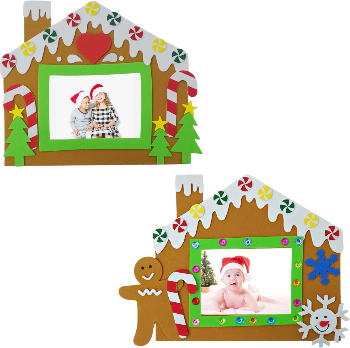 4E's Novelty Foam Gingerbread House Picture Frame Craft (12 Pack) – DIY Self Adhesive Christmas Photo Magnet Craft Kits for Kids Ages 3+ Bulk