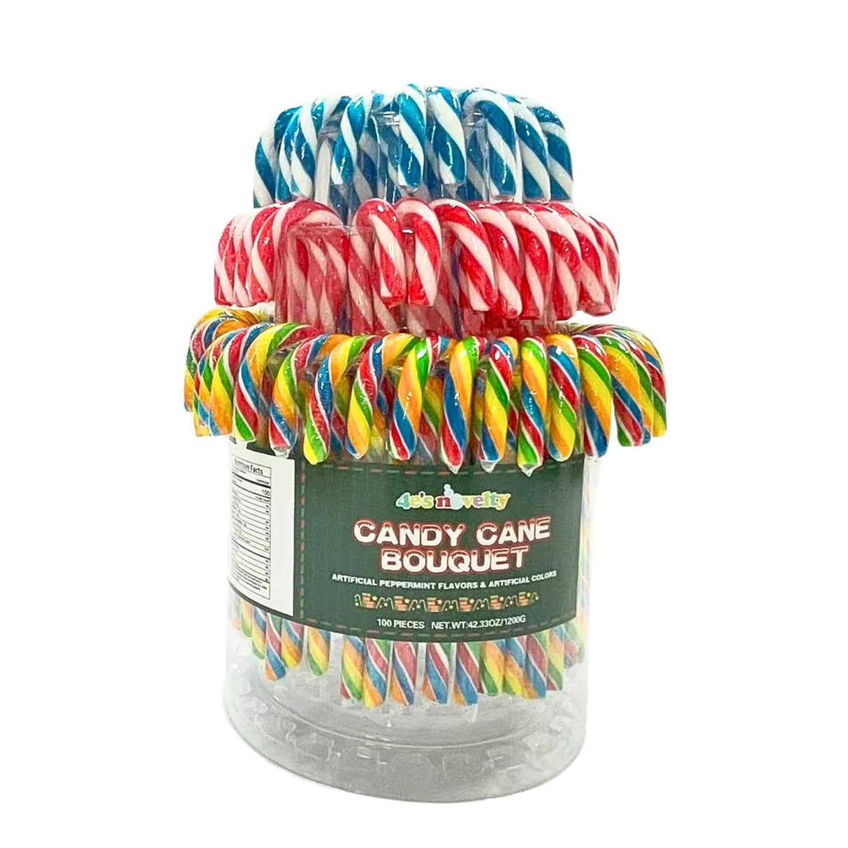 4E's Novelty Christmas Candy Canes, 100 Count Multi Colored Xmas Candies Canes