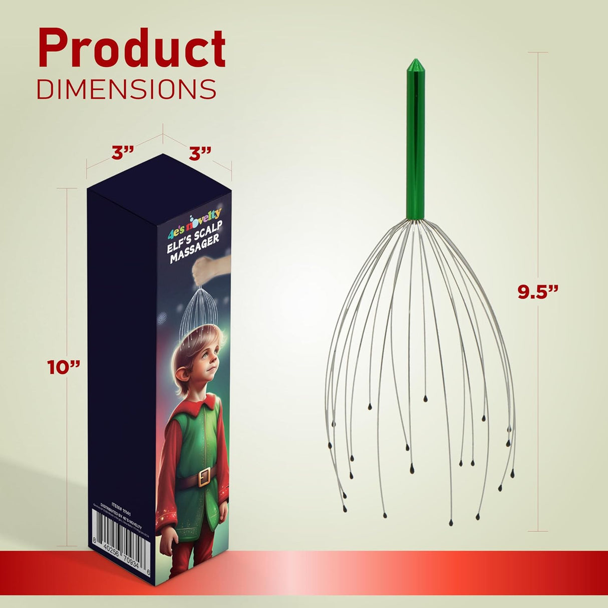 4E's Novelty Elf’s Scalp Massager – Christmas Gift for Relaxation, Stress Relief, and Hair Growth – Fun Head Scratch Tool for Women, Men, and Teens