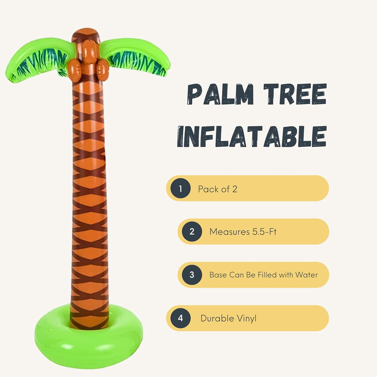 4E's Novelty 2 Pack Blow Up Palm Tree 5.5ft – Hawaiian Party Decor, Beach Theme, Pool Party Prop