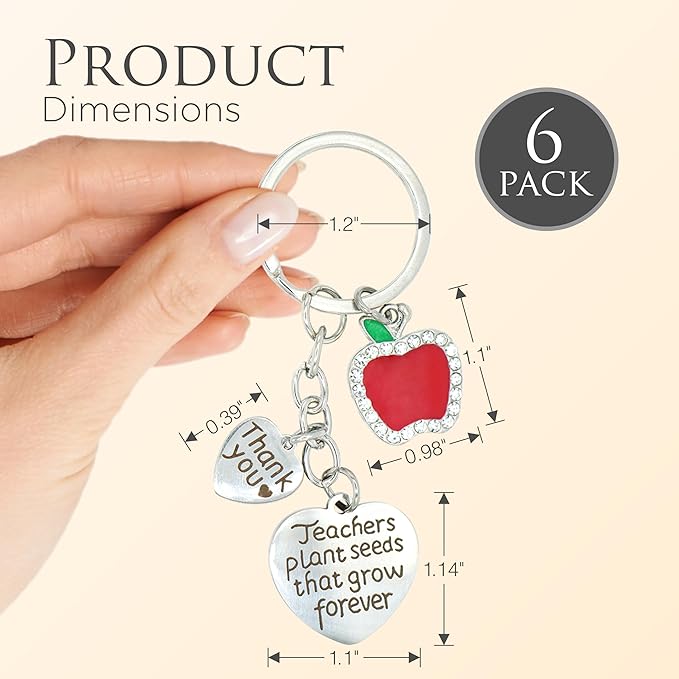4E's Novelty Teacher Appreciation Keychains – 6 Pack Gift Bulk Set