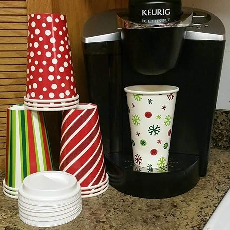 4E's Novelty Christmas Paper Cups Disposable 16 oz With Lids & Napkins (12 Packs) for Christmas Hot Cocoa Party Supplies, Hot Chocolate Bar