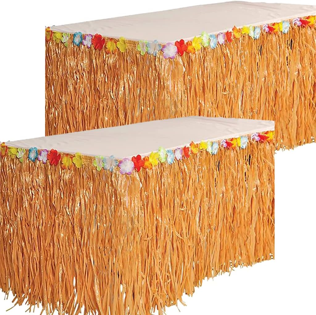 4E's Novelty 9ft Luau Grass Table Skirt, 2 Pack – Hawaiian Party Decor & Moana Birthday Must-Have