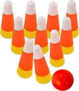 4E's Novelty Candy Corn Bowling Set for Kids & Adults - Halloween Bowling Game, Bowling Ball & 10 Plastic Bowling Pins Set, Fun Bowling Party Favors