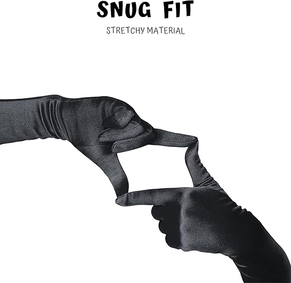 4E's Novelty 21" Black Satin Gloves - Long Opera Gloves for Women, Flapper Costume & Formal Wear