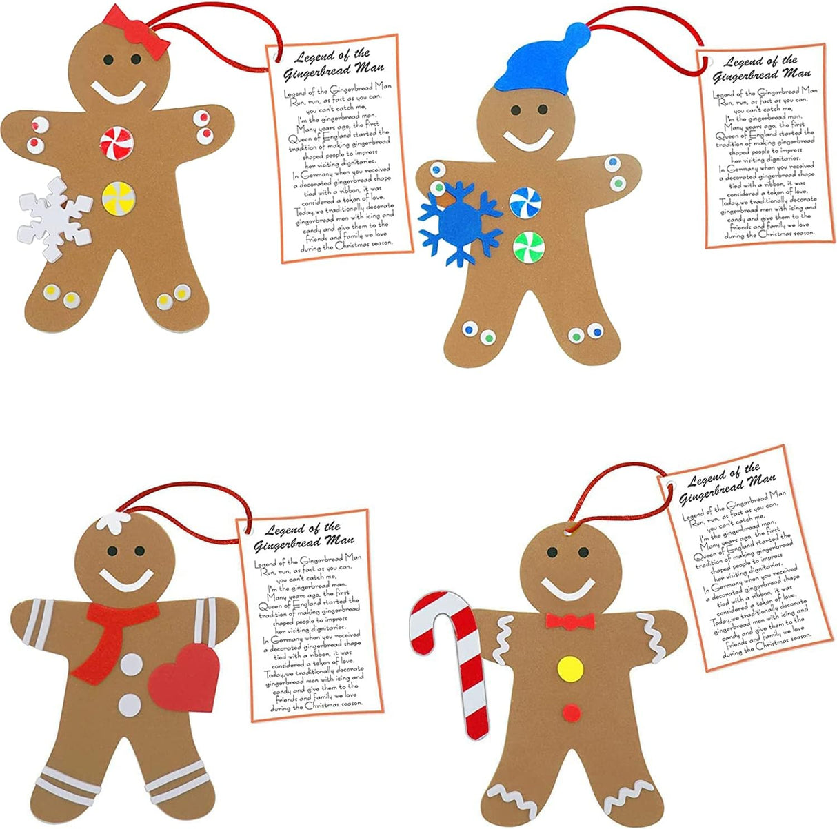 4E's Novelty 12 Pack Legend of Gingerbread Man Ornament Craft - Foam Christmas Ornaments Set for Ages 4-12, DIY GingerBread Crafts for Christmas Tree