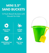 4E's 12 Pack Beach Buckets with Shovels – Durable Sand Buckets for Kids, Perfect for Outdoor Play