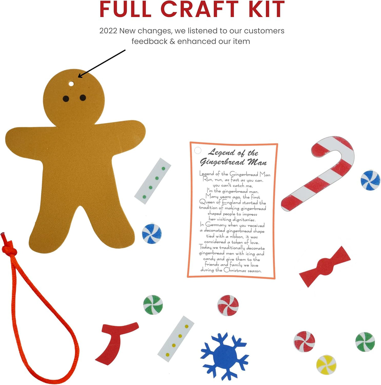 4E's Novelty 12 Pack Legend of Gingerbread Man Ornament Craft - Foam Christmas Ornaments Set for Ages 4-12, DIY GingerBread Crafts for Christmas Tree