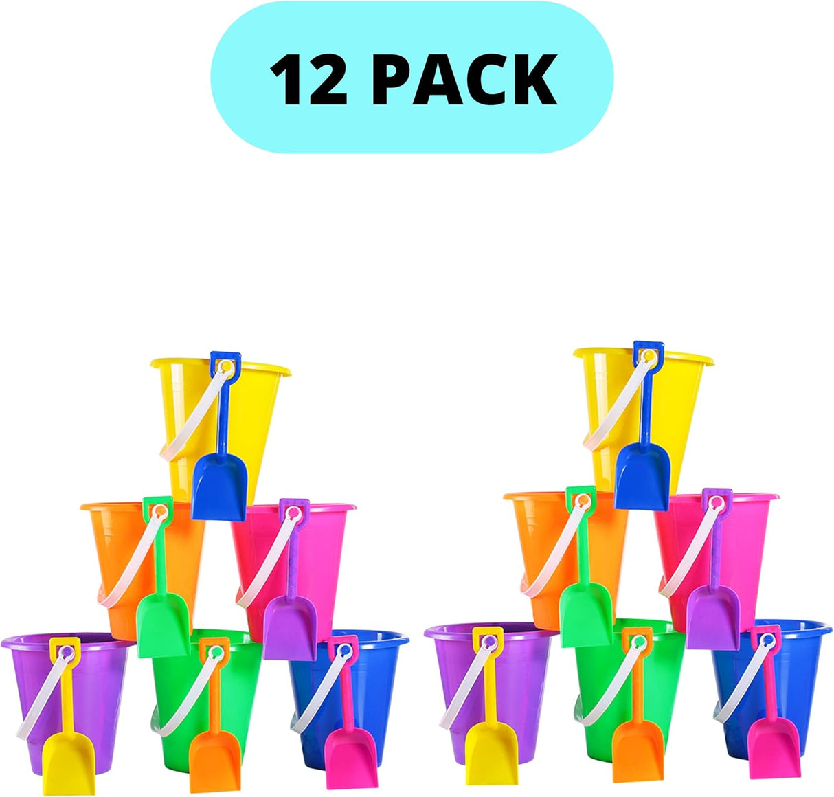 4E's 12 Pack Beach Buckets with Shovels – Durable Sand Buckets for Kids, Perfect for Outdoor Play