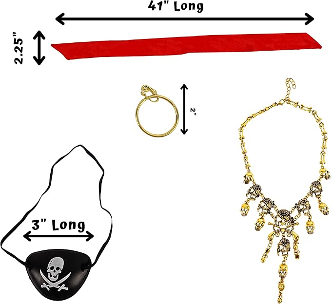 4E's Novelty Captain Pirate Costume Accessories 4Pcs Set Red Headband Bandana Head Scarf