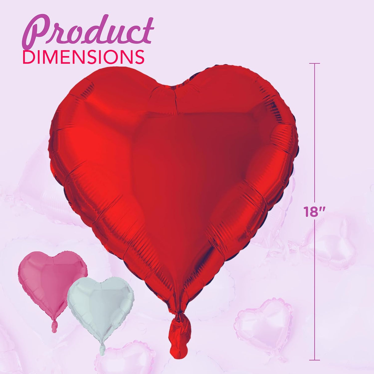 4E's Novelty 15-Pack 18” Heart Foil Balloons – Red, Pink, White Balloons for Parties & Weddings