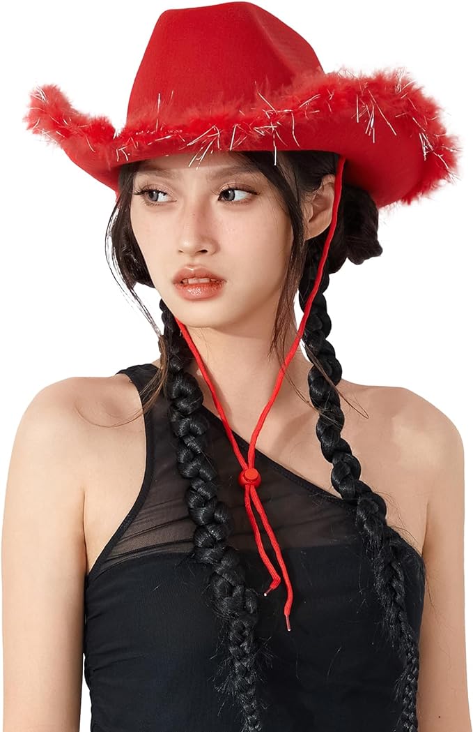 Cowgirl Hat with Feathers & Heart Sunglasses - Felt, Women's Costume