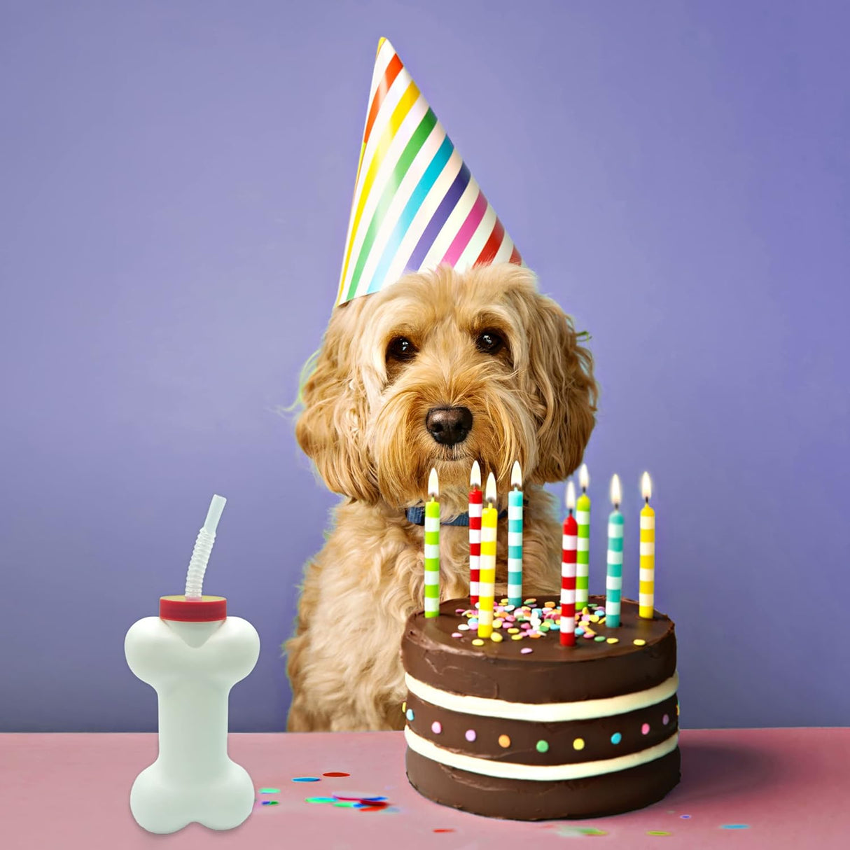 4E's Novelty 6 Pack Dog Bone Cups with Straws – 14oz Bone Shaped Cups for Dog Themed Parties