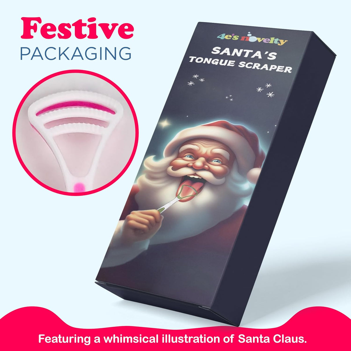 4E's Novelty Santa Tongue Scraper 4-Pack – Festive Oral Hygiene Gag Gift for All Ages