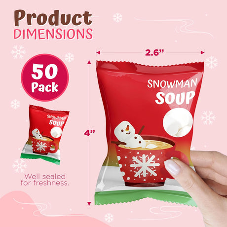 4E's Novelty Snowman Soup Mini Marshmallow 50 Packs - Individually Wrapped Marshmallows Packets for Hot Chocolate Cocoa Topper & Stocking Stuffers