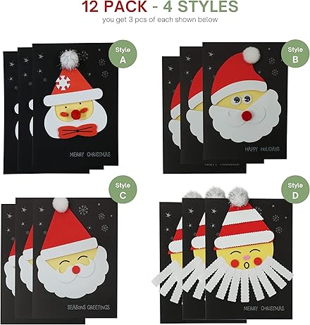 4E's Novelty 12 Pack 2024 Christmas Card Making Craft Kit for Kids & Adults - Individually Wrapped Holiday DIY Handmade Greeting Cards with Envelopes