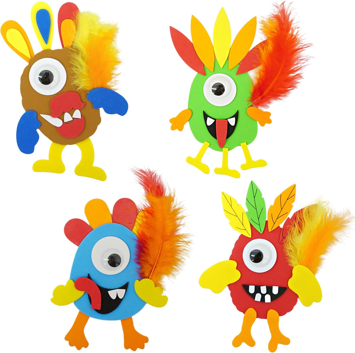 4E's Novelty 12-Pack Monster Turkey Crafts for Kids – Fun Thanksgiving Activity Kit for Ages 4-12