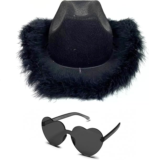 Feathered Cowboy Hat & Heart Sunglasses for Women
