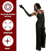 4E's Novelty 21" Black Satin Gloves - Long Opera Gloves for Women, Flapper Costume & Formal Wear