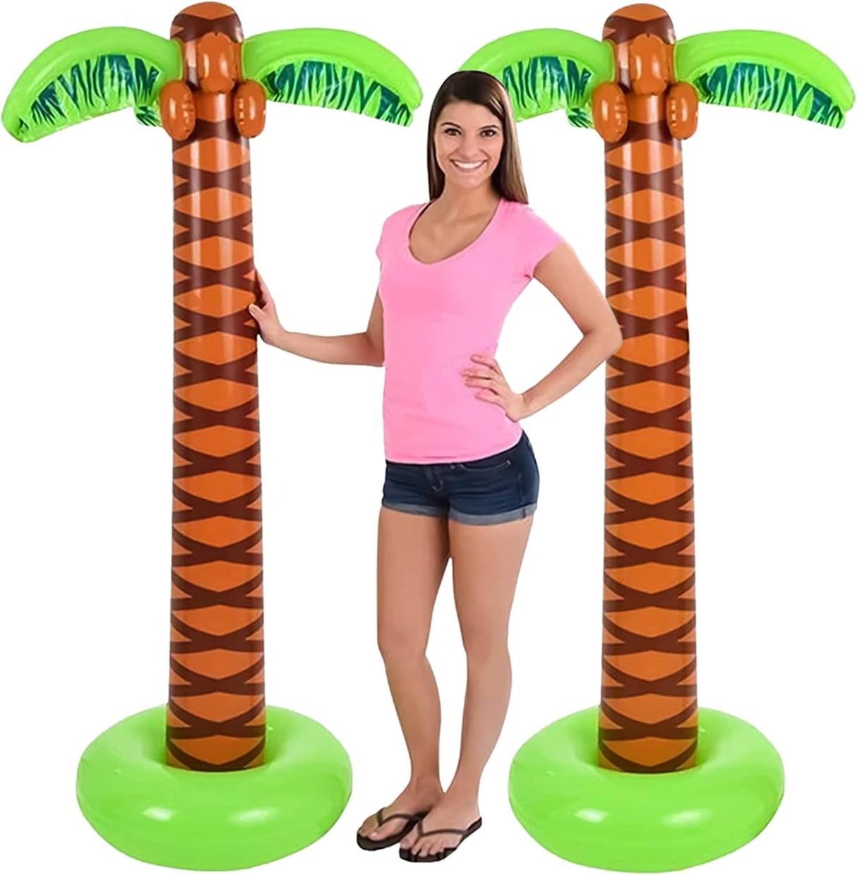 4E's Novelty 2 Pack Blow Up Palm Tree 5.5ft – Hawaiian Party Decor, Beach Theme, Pool Party Prop