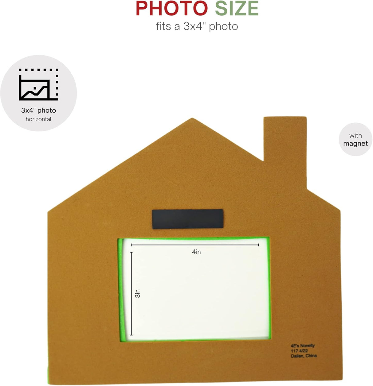 4E's Novelty Foam Gingerbread House Picture Frame Craft (12 Pack) – DIY Self Adhesive Christmas Photo Magnet Craft Kits for Kids Ages 3+ Bulk