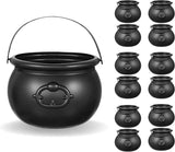 4E's Novelty Black Plastic Cauldrons Bulk - 12 Mini & 1 Large 7.4" Perfect Halloween Black Cauldron