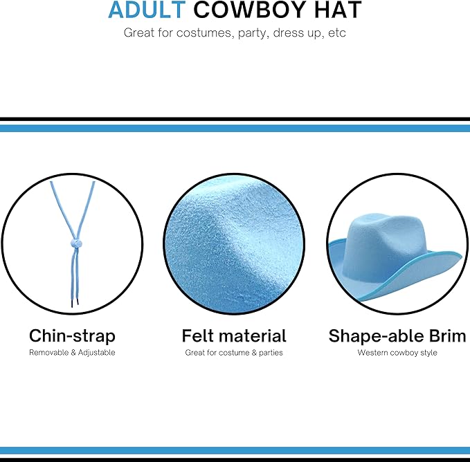 4E's Novelty Light Blue Cowboy Hat for Adults – Western Felt Hat
