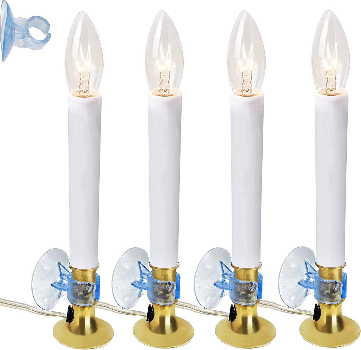 4E's Novelty 4 Pack Dusk to Dawn Electric Window Candles – Plug-in, Auto Sensor, Brass Base
