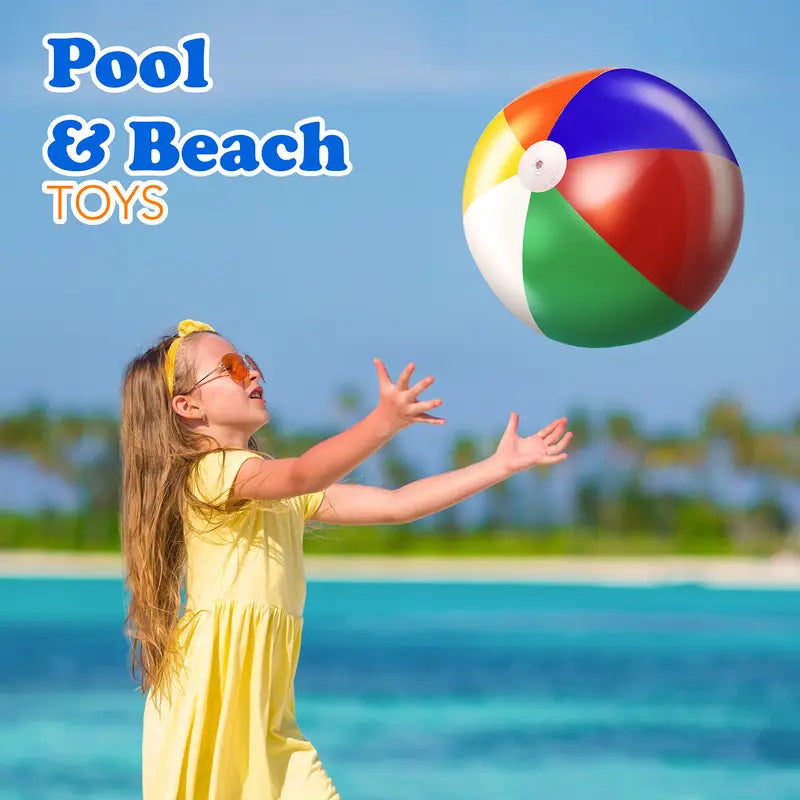 4E's Novelty Beach Balls [6 Pack] 20" Inflatable Beach Balls for Kids - Pool Games Toys for Kids & Toddlers, Classic Rainbow Color