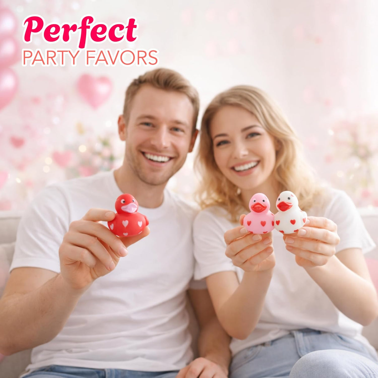 4E's Novelty 24-Pack Mini Valentines Rubber Ducks – Red Ducks with Heart Design for Party Favors
