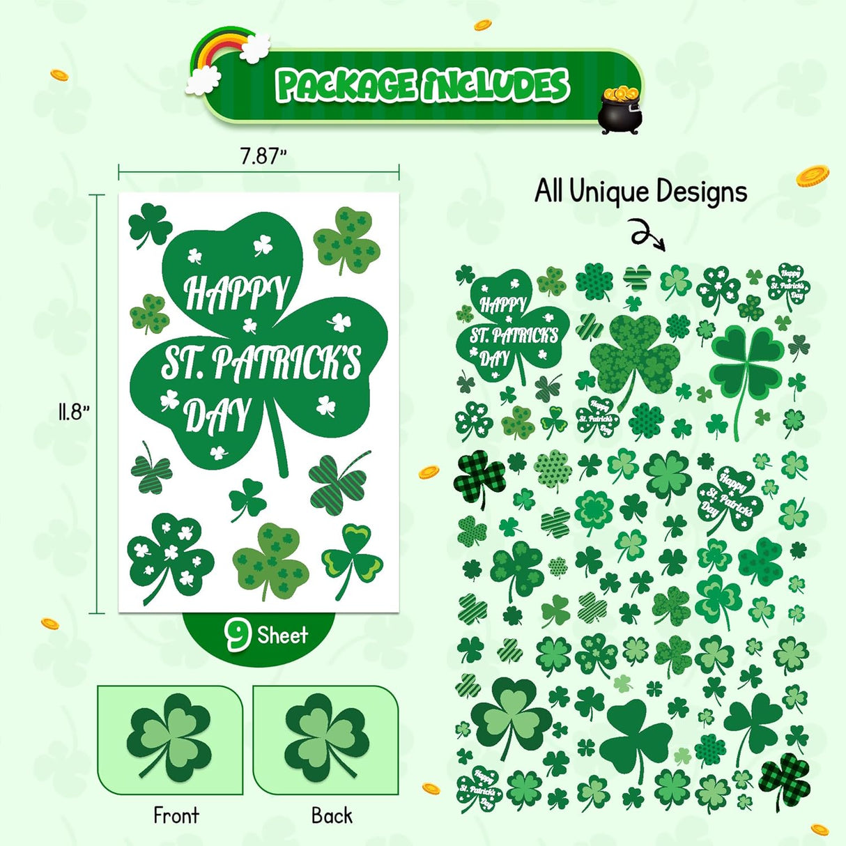 4E's Novelty 115 Pcs St Patricks Day Window Clings (9 Sheets)