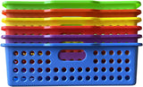 4E's Novelty Colorful Plastic Classroom Storage Bins - 13.75" x 10.25" for Organizing Papers, Pencils, Arts & Crafts, Rainbow Containers