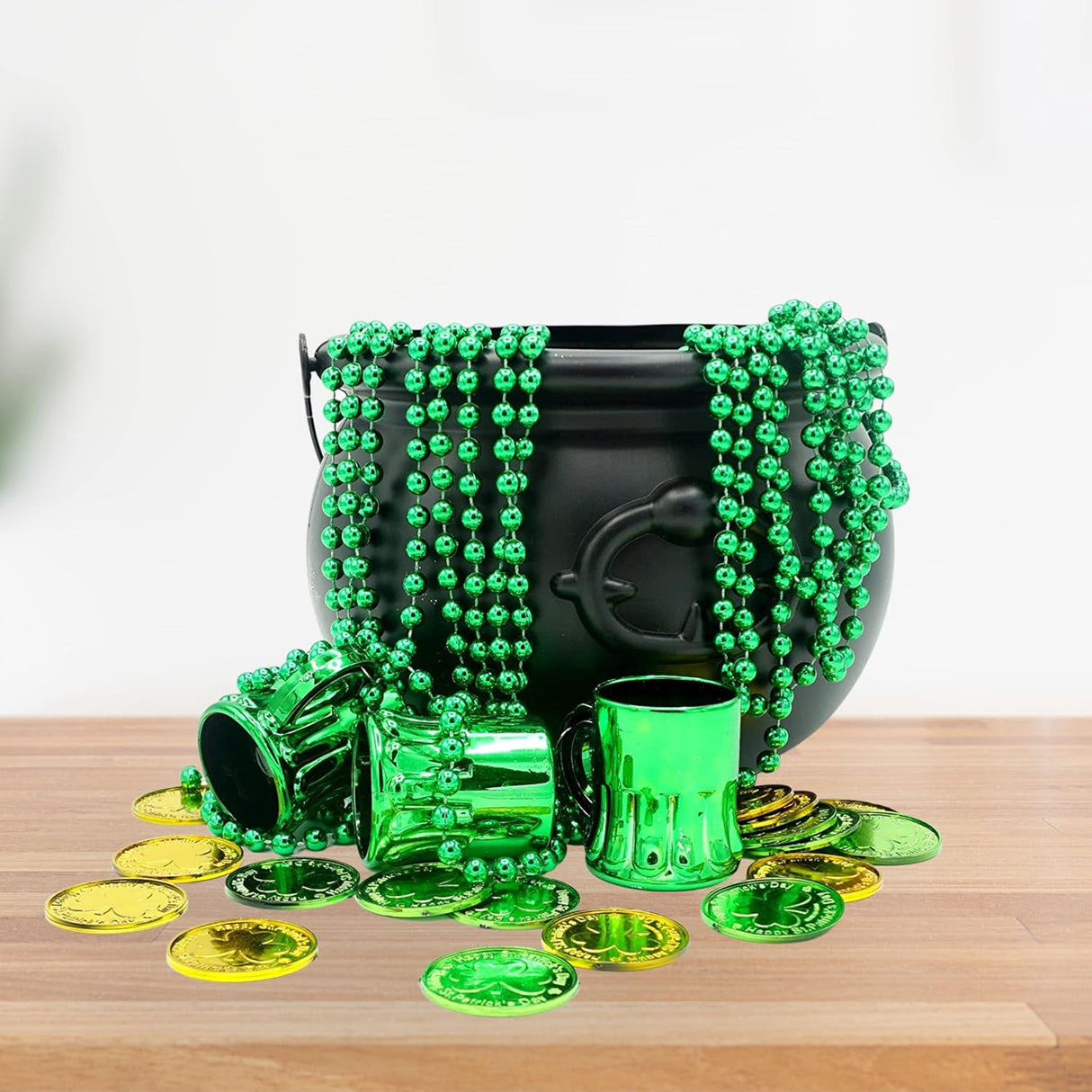 4E's Novelty Large Plastic Black Cauldron – 7" St. Patrick's Day Pot of Gold Decoration, Candy Holder