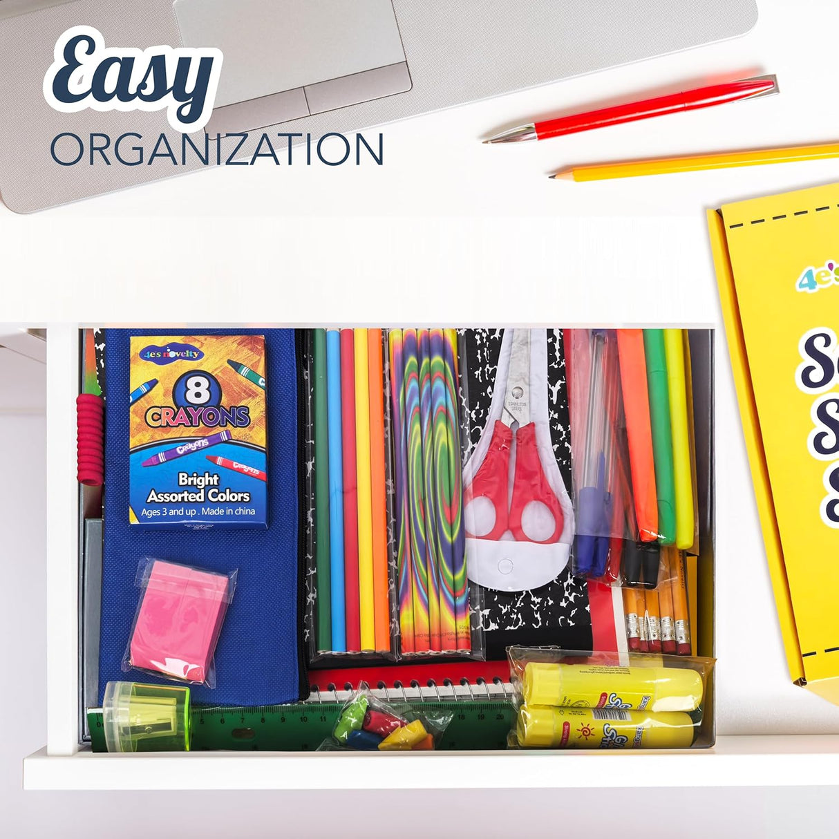 4E's Novelty 44 Piece Schools Supplies Kit, Back to School Supply Box