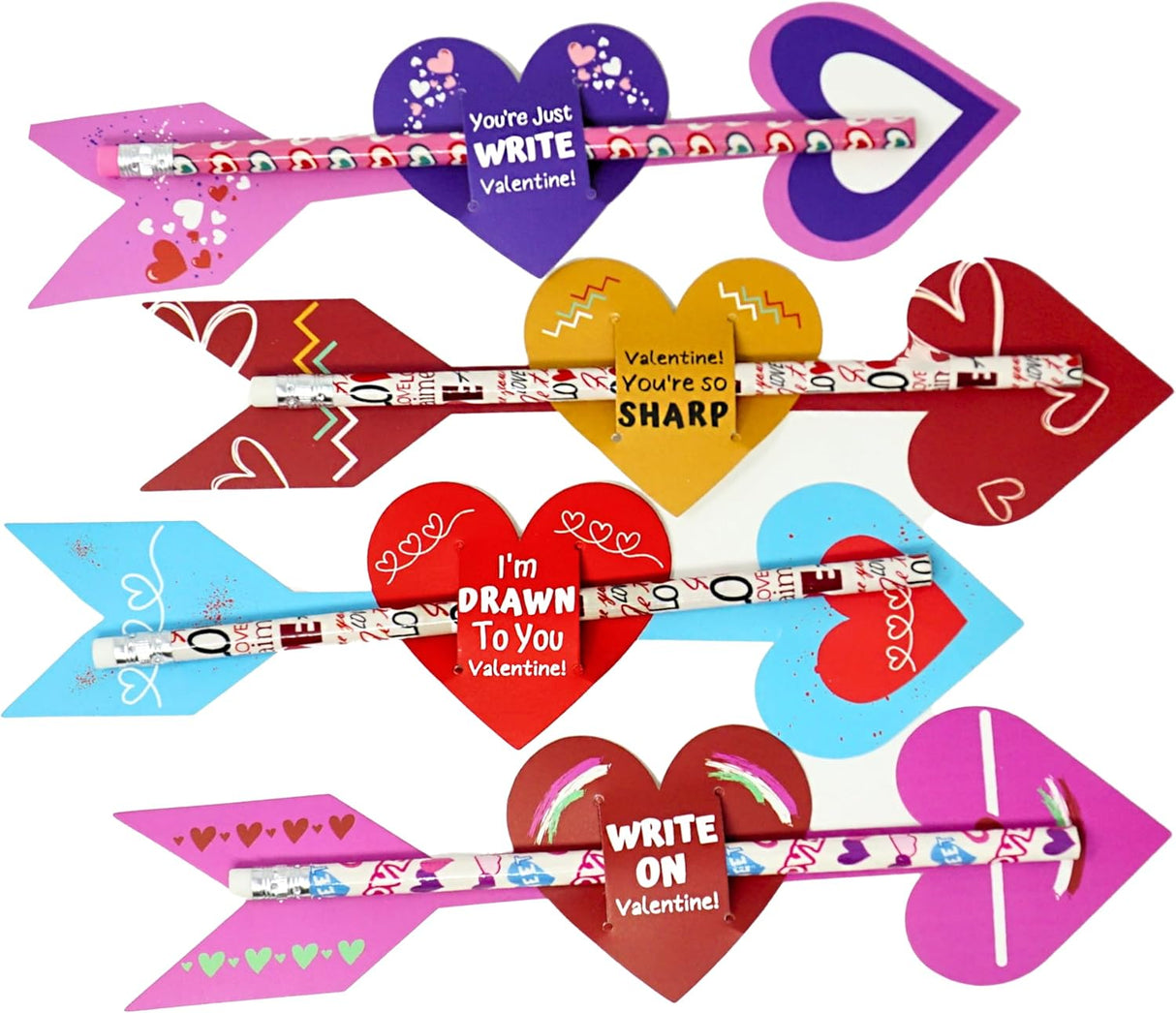4E's Novelty 36-Pack Valentine Pencil Set – Pencils, Cards & Erasers for Classroom Gifts